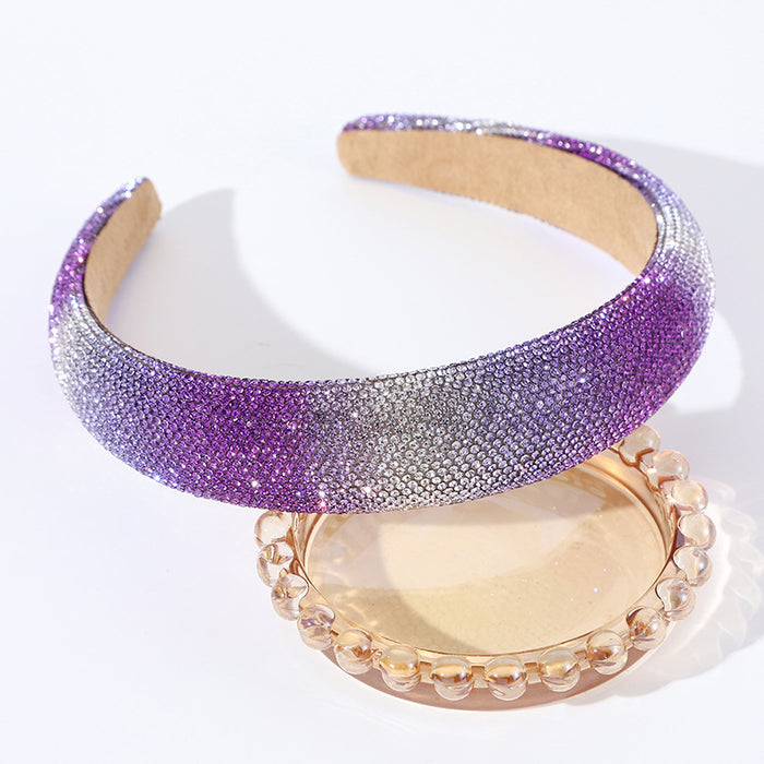 Wholesale Shiny rhinestone gradient sunset afterglow headdress full of diamonds simple high-end full diamond headband headdress for women