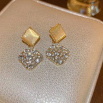 Wholesale New full diamond square earrings, simple and versatile, light luxury style earrings, niche earrings