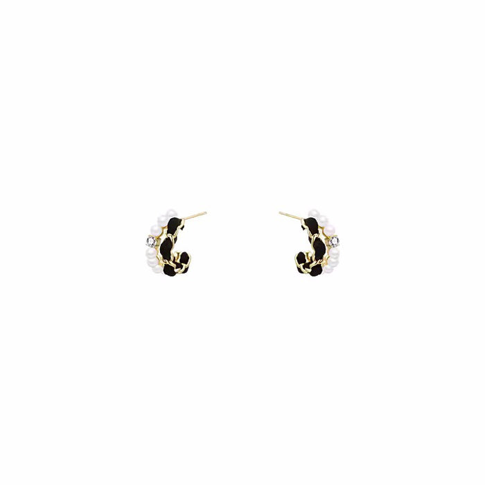 Wholesale Black velvet pearl earrings with a light luxury temperament, C-shaped earrings, retro earrings