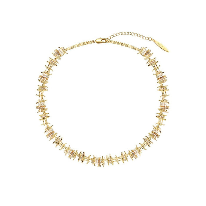 Wholesale Vintage woven zircon necklace earrings with irregular design for women, silver metal earrings, collarbone chain