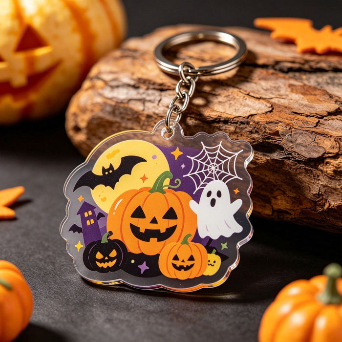 Wholesale Acrylic Pumpkin Ghost Keychain Multi-Shape Holiday Gift Bag Charm MOQ≥2