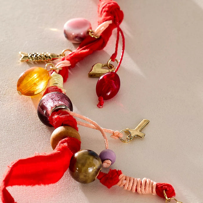 Wholesale ]New Fashion Fabric Bracelet Natural Bead Pendant Fabric Knot Bracelet