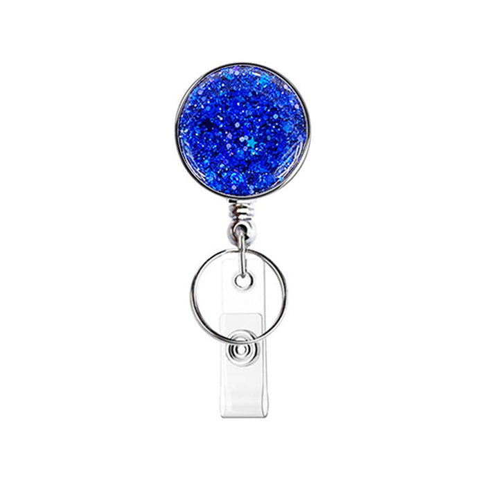 Wholesale UV Electroplated Resin Glitter Sequins Epoxy Badge Reel Retractable Keychain JDC-KC-QiDing013