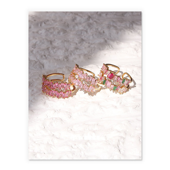 Wholesale Colorful zircon micropaved brass gold-plated double-layer zircon open-end bracelet