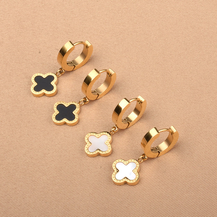 Wholesale Titanium steel short ear buckle, lucky clover earrings, versatile for women, simple and luxurious, gold edging