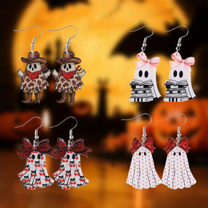 Wholesale  Gothic Ghost Earring Set Acrylic Retro Leopard Cherry Print Fashion Jewelry Accessory For Party Gift Boutique Resale