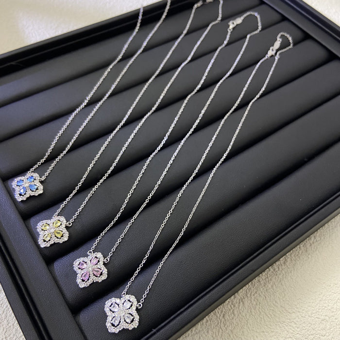 Wholesale Four leaf clover necklace with high-end feel, full diamond flower shaped collarbone chain