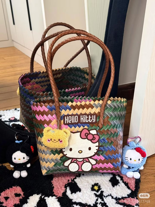 Wholesale Woven Basket Bag Shoulder Hand Bag Cute Rattan Cloth Cartoon Woven Bag