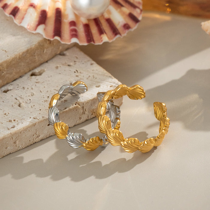 Wholesale Stainless steel color blocked shell open ring, niche and versatile jewelry wholesale