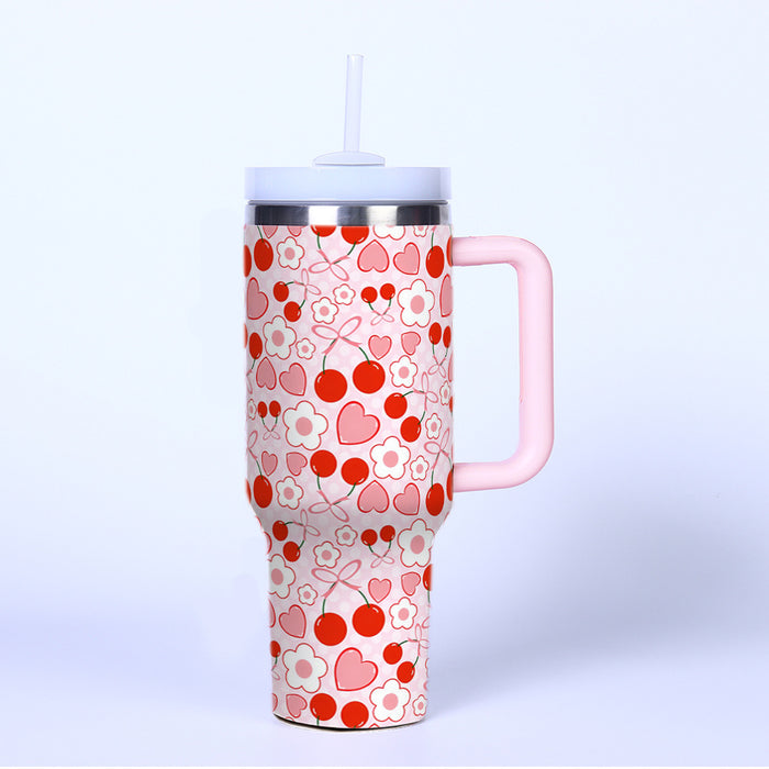 Wholesale Cross-Border 40oz Second Generation Car Cup Large Capacity Cup Cold Stainless Steel Thermos Cup Outdoor Cherry Strawberry Ice Cup