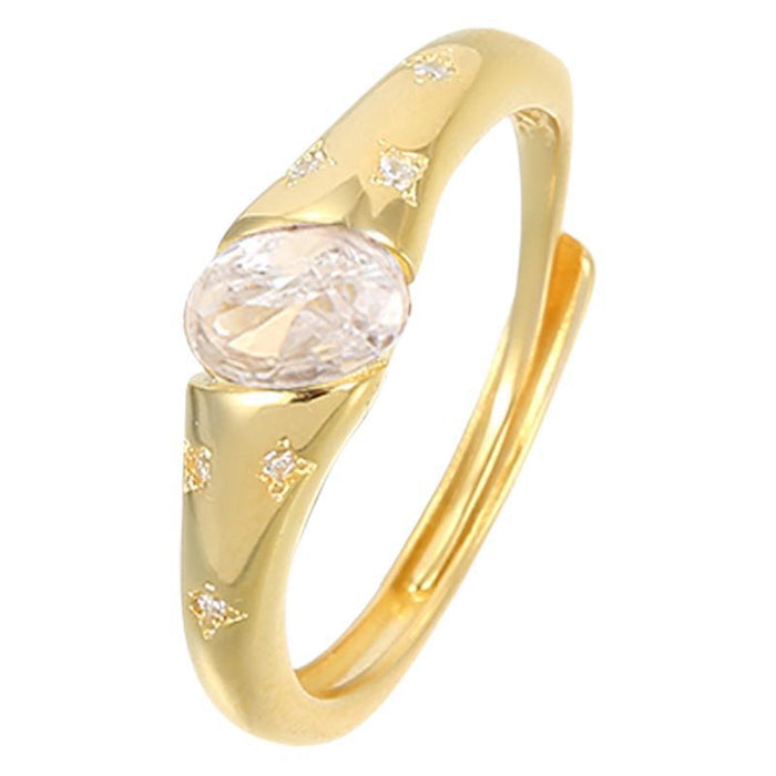 Wholesale Minimalist Starry Ring with Elliptical Single Diamond Adjustable Ring