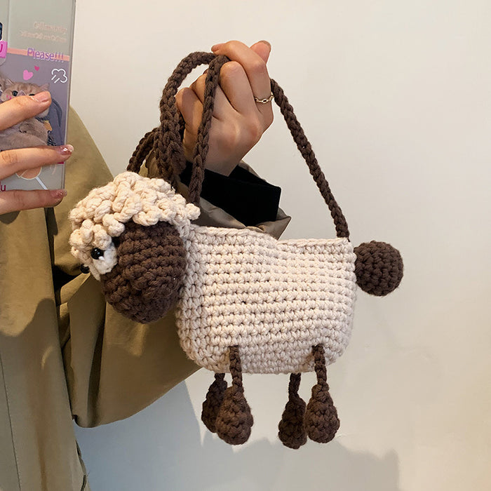 Wholesale Cartoon Cute Lamb Woven Bag Handmade Knitted Wool Bag Fashion Parent-Child Shoulder Crossbody Bag