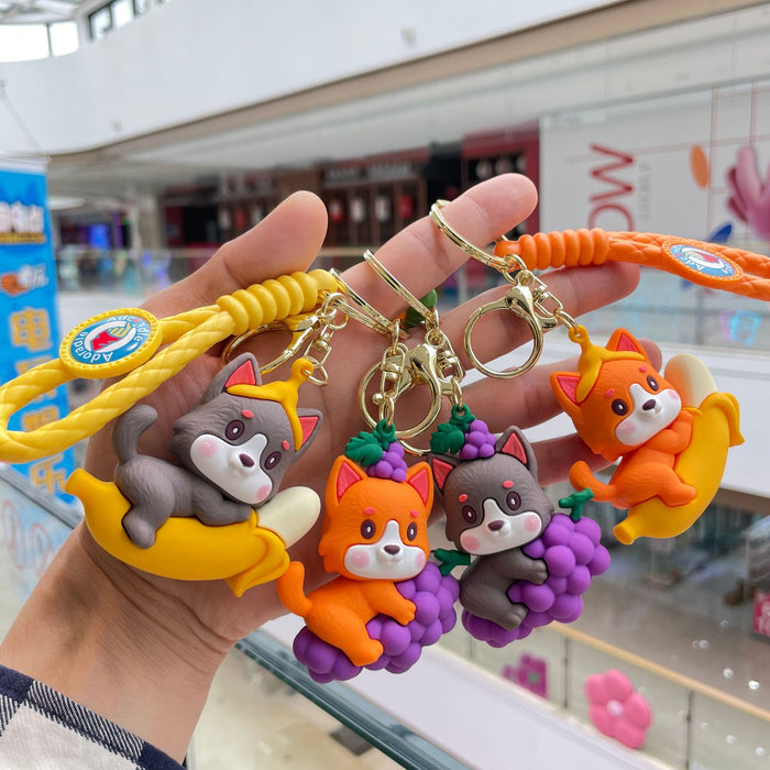 Wholesale Cute fruit soft rubber keychain 3D cartoon bag pendant car keychain