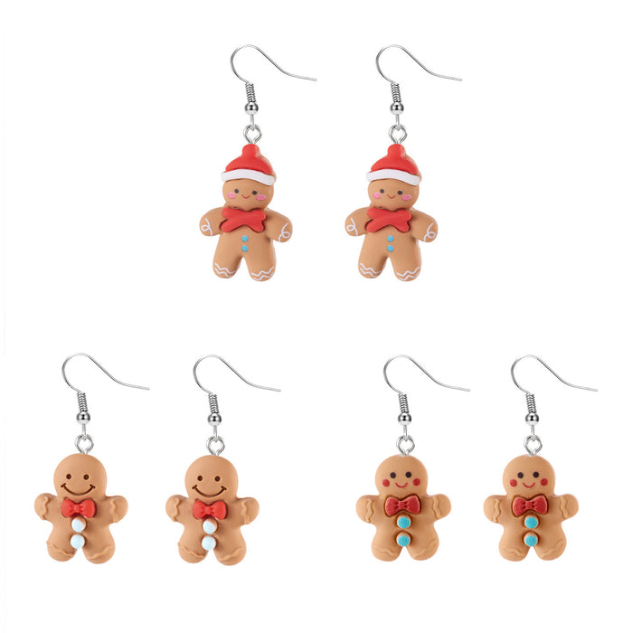 Wholesale Christmas Gingerbread Man Earrings Cartoon Resin Jewelry Ear Hook Set