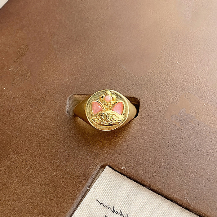 Wholesale Enamel bow opening ring, niche creative design, patterned bracelet