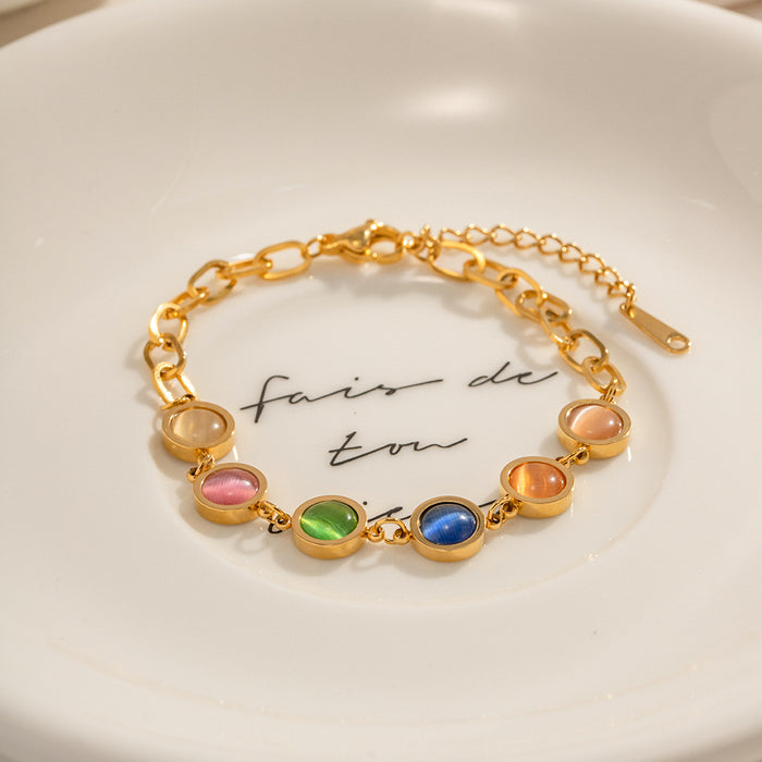 Wholesale 18k Gold Iridescent Cat' s Eye Stainless Steel Bracelet