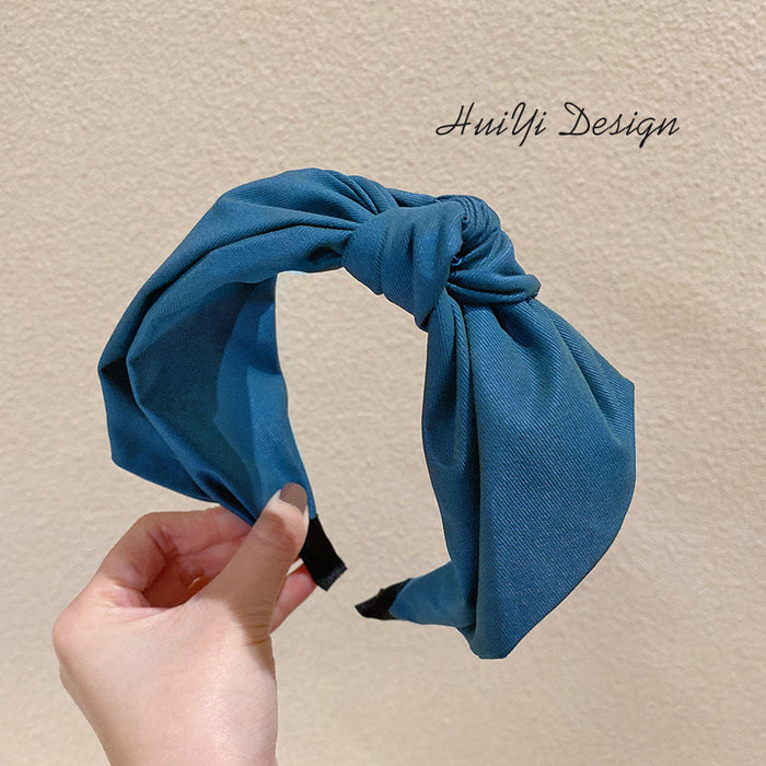 Wholesale Simple Retro Solid Color Satin Black Fabric Pleated Wide Edge Hair Band JDC-HD-HuiY021