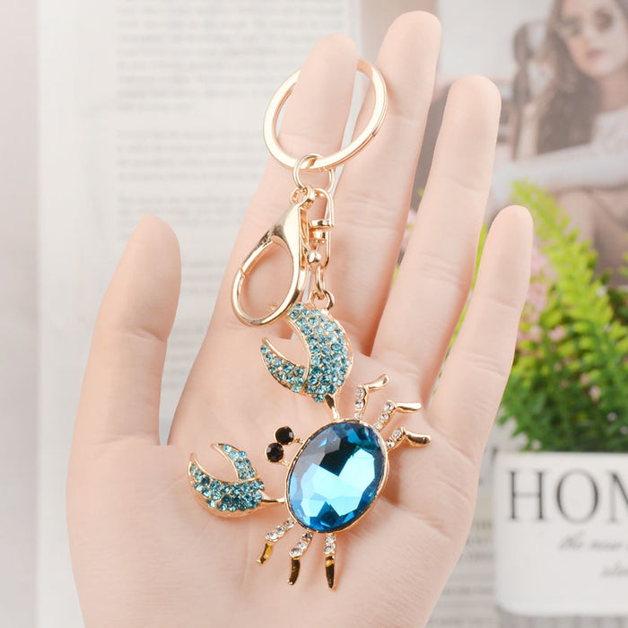 Wholesale Rhinestone Crab Keychain Cute Pink Metal Car Key Accessory Bag Charm Boutique Gift MOQ:3