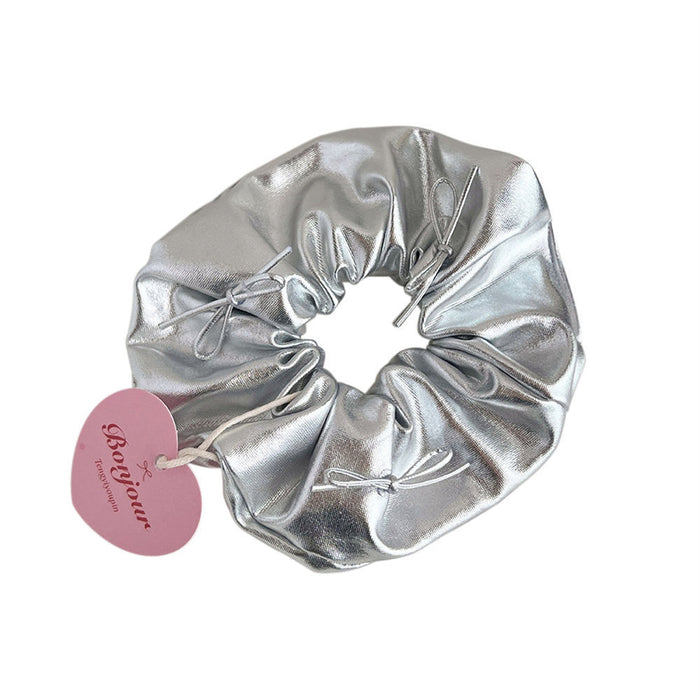 Wholesale silver Leather Bow Large Intestine Hair Rings Niche Hair Rope Hair Accessories