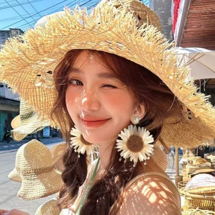 Wholesale Holiday style sunflower earrings exaggerated women' s seaside travel photo earrings