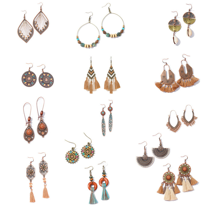Wholesale 2pcs retro ethnic geometric turquoise earrings