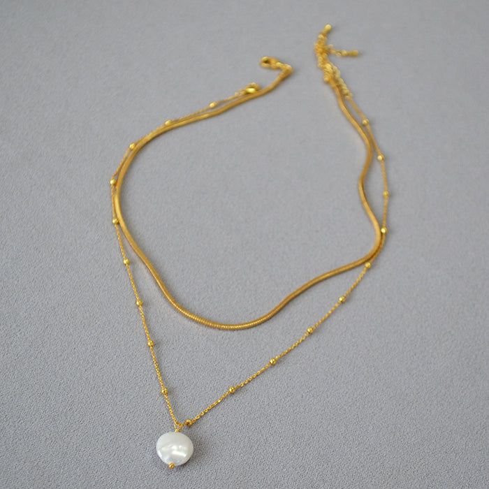 Wholesale Pearl necklace, women's layered snake bone chain design, high-end clavicle chain