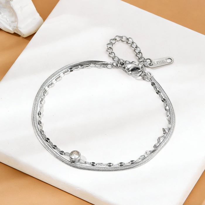 Wholesale 2pcs Snake bone chain,  diamond-encrusted   double-layered  high-end stainless steel anklet for women  colorfast and durable