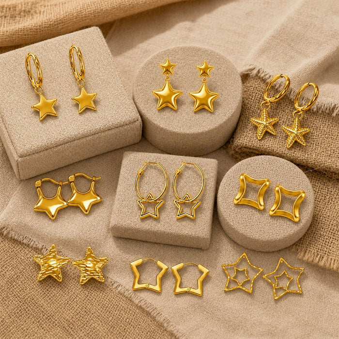 Wholesale stainless steel earrings,  star-shaped five-pointed star niche design earrings,  fashionable and unique stud earrings.