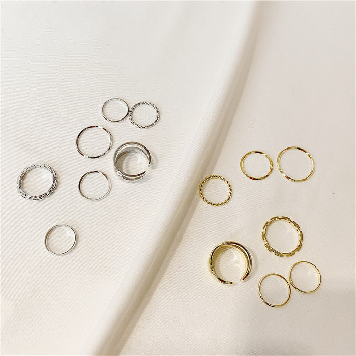Wholesale 7-piece ring set with fashionable personality, light luxury, niche design, high-end plain ring tail ring