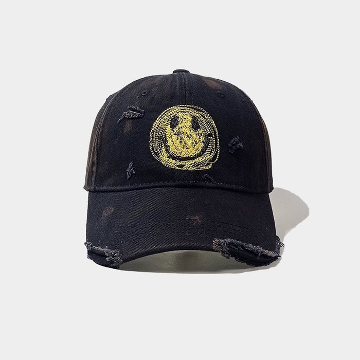 Wholesale Smiling Face Distressed Washed Hole Cotton Baseball Cap JDC-FH-ZunKai007