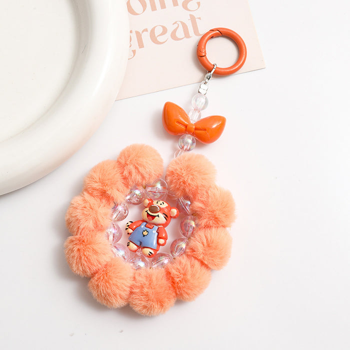 Wholesale Cute Cartoon Pom Pom Keychain Plush Bag Charm Decorative Accessory MOQ≥2