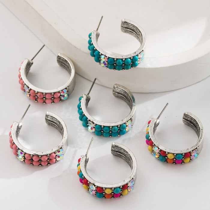 Wholesale Turquoise Western Ethnic Style Retro C-Shaped Earrings