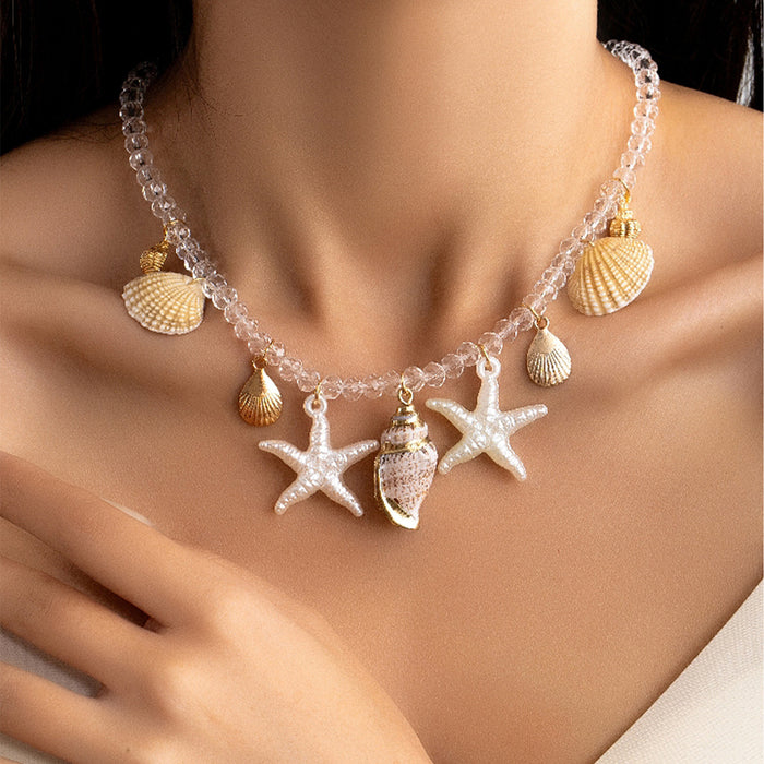 Wholesale Conch shell necklace, fashionable transparent bead beach vacation style, starfish necklace