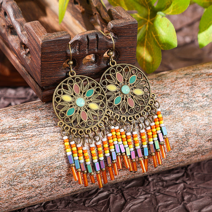 Wholesale 2pcs Bohemian Vintage Flower Tassel Elegant Earrings