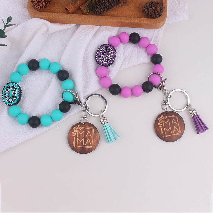 Wholesale Oval Gemstone Key Bracelet Silicone Keychain Gift Key Bracelet
