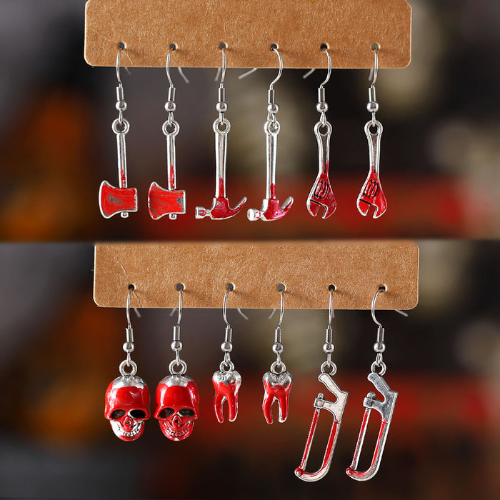 Wholesale  Dark Horror Bloody Skull Ax Saw Teeth Hammer Earrings Set