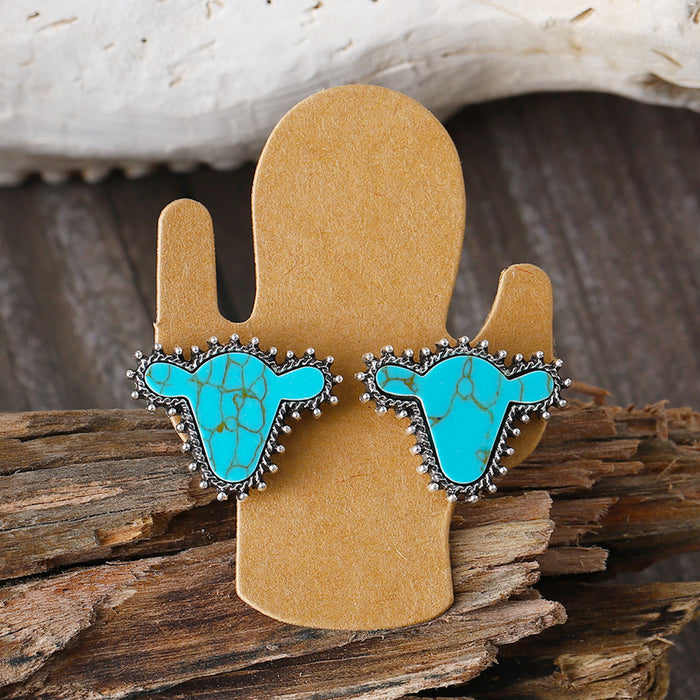 Wholesale Cactus Star Bull Head Heart Turquoise Earrings Necklace Set Simple Color Alloy Jewelry
