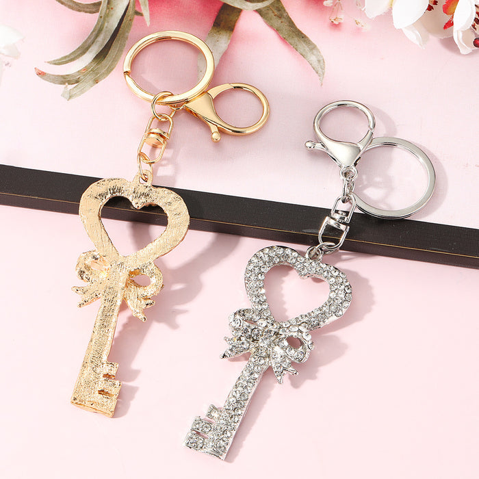 Wholesale Rhinestone Bow Keychain Pendant Silver Zinc Alloy Accessory