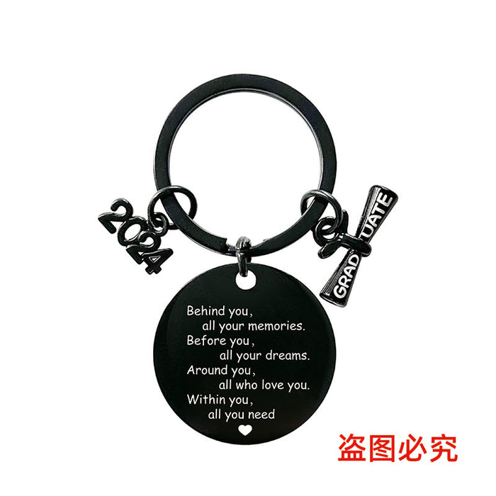 Wholesale Graduation Season Gift Round Stainless Steel Keychain JDC-KC-GangGu049