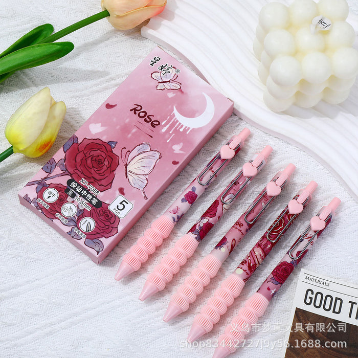 Wholesale Pink Heart Rose Press Gel Pen Romantic Girl Brush Pen  Quick Dry Press Black Pen