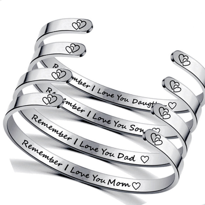 Wholesale MOM DaD SON DAUGHTER Stainless Steel Open C-shaped Engraved Bracelet Ring JDC-BT-LinHeng001