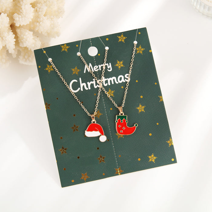 Wholesale Christmas friends children' s necklace cartoon  snowman snowflake alloy drop oil jewelry suit