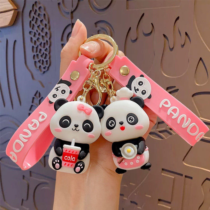 Wholesale  Panda Keychain Cute Panda Pendant Cartoon Couple's Schoolbag Hanging Key Chain Gift