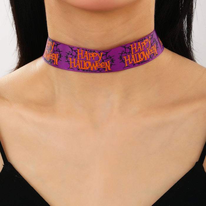 Wholesale Halloween Jewelry Ghost Spider Cute Cartoon Ribbon Printing Necklace