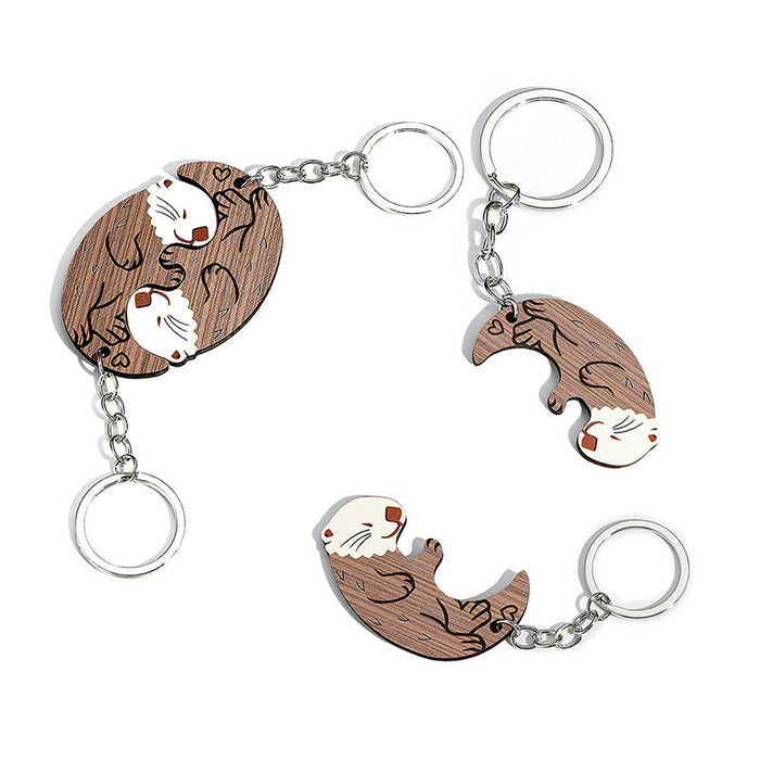 Wholesale Wooden Couple Otter Keychains JDC-KC-HuiWen021