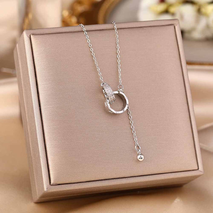 Wholesale Micro-Inlaid Zirconia Silver Titanium Steel Necklace JDC-NE-YinY001