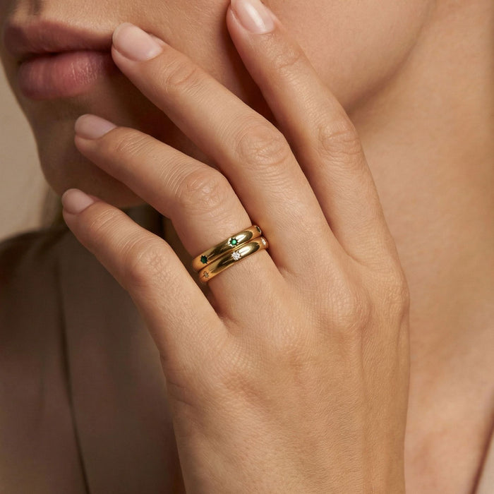 Wholesale Two-Tone Gold and Silver Green Zircon Band Ring