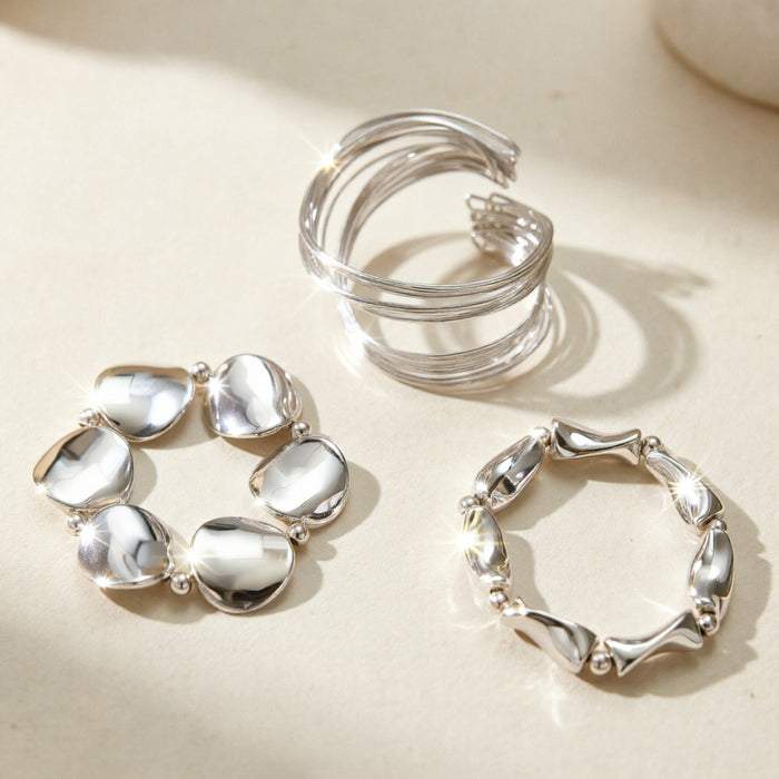 Wholesale Polished Silver Tone Alloy Geometric Bead Bracelet Trendy Irregular Round Bead Jewelry Accessory For Unisex Everyday Boutique Resale