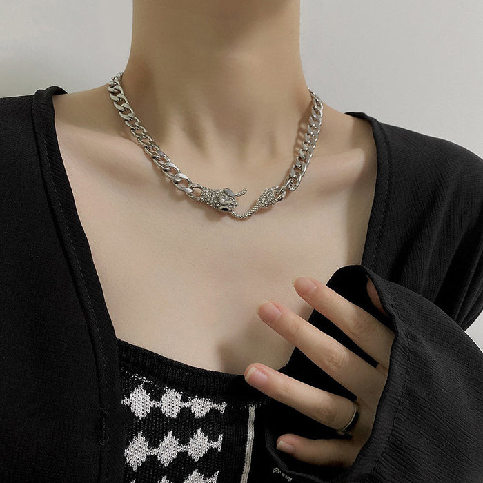 Wholesale Double layer titanium steel snake bone chain, niche silver necklace, high-end collarbone chain, versatile accessory