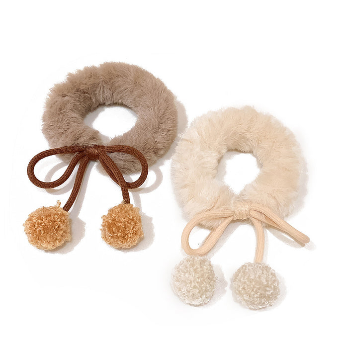 Wholesale Autumn and winter new plush hair ring head rope hair band brown fur ball bow tie terry high elastic terry